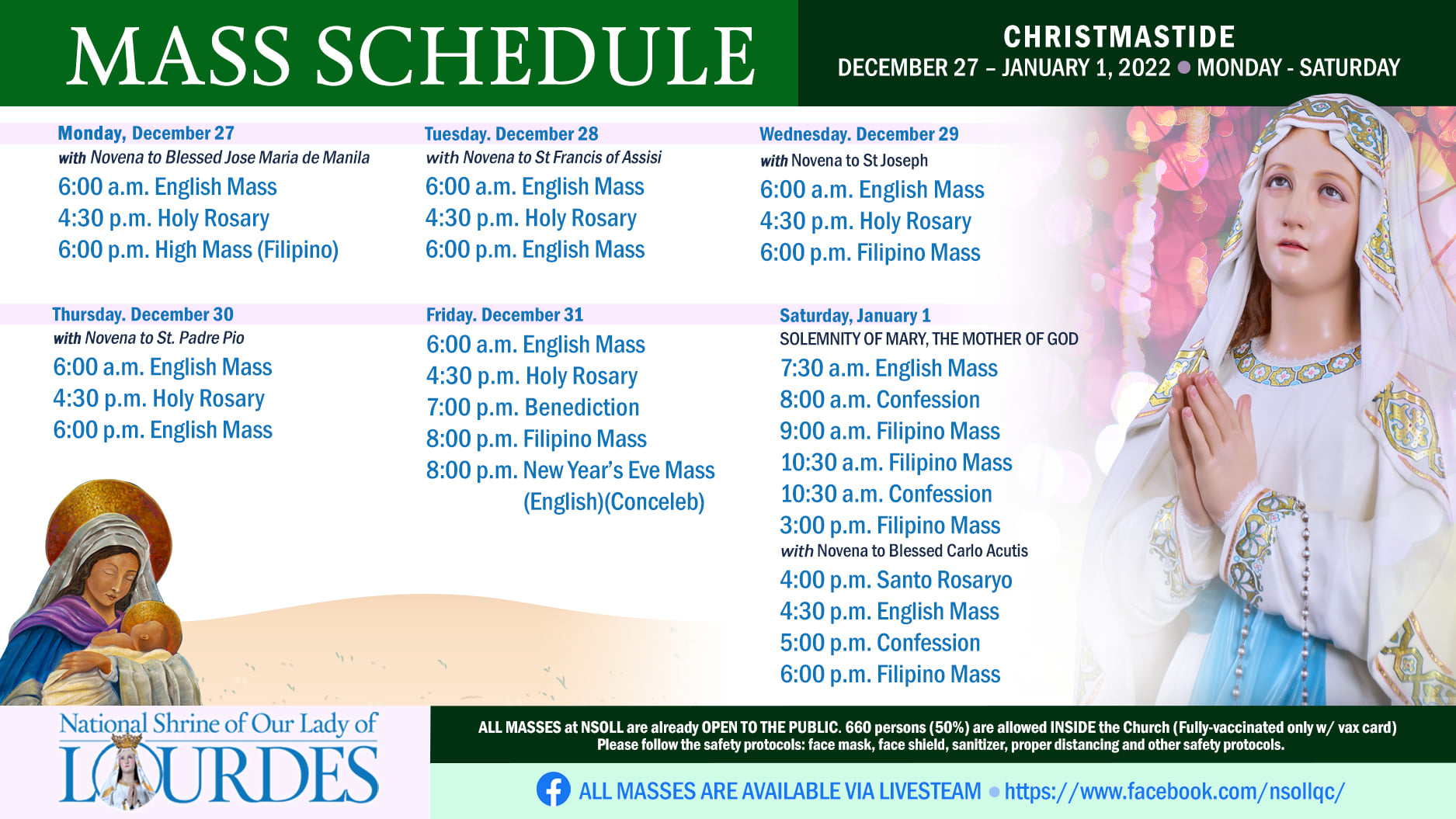 Schedule of Masses The National Shrine of Our Lady of Lourdes Philippines